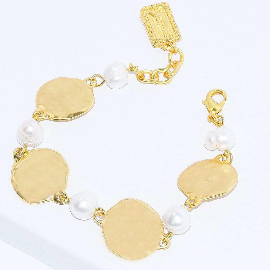 Bracelet médaillons ornés de perles- doré- Karine Sultan